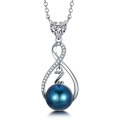 wholesale 925 Sterling Silver Heart & Infinity Blue Pearl Z Initial Pendant Necklace for Women-0-0