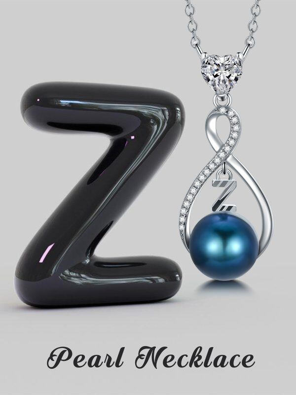 Sterling Silver Infinity "Z" Letter Initial Pendant Necklace With Pearl-2