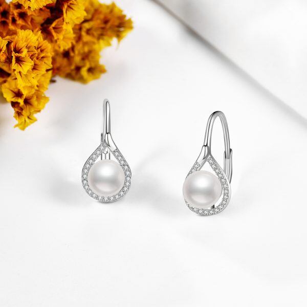 Sterling Silver Fresh Water Pearl Huggie Earrings-4