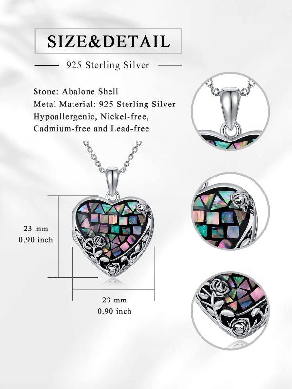 Sterling Silver Abalone Shell Heart Locket Necklace-1