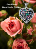 wholesale 925 Sterling Silver Mosaic Abalone Shell Heart Photo Locket Pendant Necklace with Custom Engraving Plate and Chain for Women-0-2