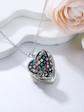 wholesale 925 Sterling Silver Mosaic Abalone Shell Heart Photo Locket Pendant Necklace with Custom Engraving Plate and Chain for Women-0-4