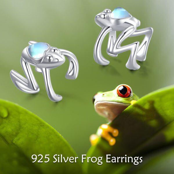 Sterling Silver Frog Moonstone Ear Cuff Earrings-2