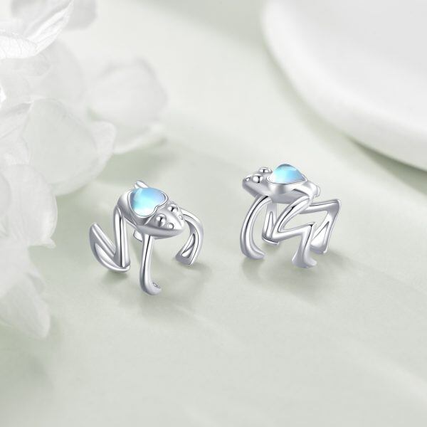 Sterling Silver Frog Moonstone Ear Cuff Earrings-5