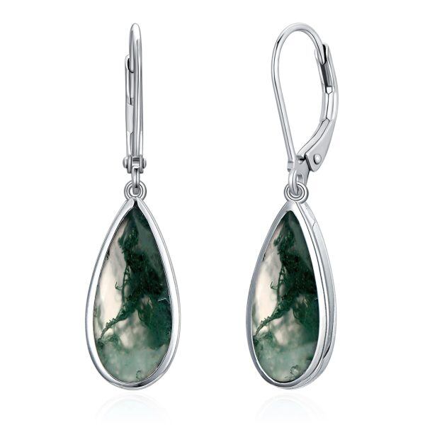 Sterling Silver Moss Agate Drop Earrings-0