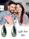 wholesale Sterling Silver Teardrop Turquoise Moonstone Moss Agate Leverback Dangle Earrings - Rhodium Plated-0-2