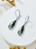 wholesale Sterling Silver Teardrop Turquoise Moonstone Moss Agate Leverback Dangle Earrings - Rhodium Plated-0-4