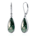 wholesale Sterling Silver Teardrop Turquoise Moonstone Moss Agate Leverback Dangle Earrings - Rhodium Plated-0-12