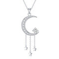 wholesale 925 Sterling Silver Moissanite Crescent & Stars Pendant Necklace for Women - 36 Chain Length-0-0