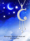 wholesale 925 Sterling Silver Moissanite Crescent & Stars Pendant Necklace for Women - 36 Chain Length-0-3