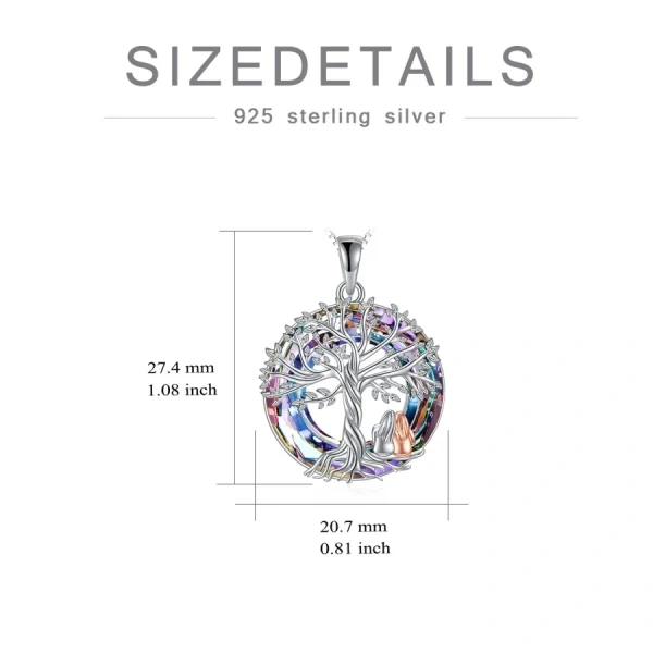 Sterling Silver Tree of Life Sister Pendant Necklace with Circle Crystal-1