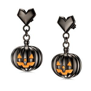 Sterling Silver Halloween Pumpkin Dangle Earrings-0