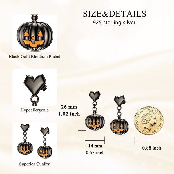 Sterling Silver Halloween Pumpkin Dangle Earrings-1