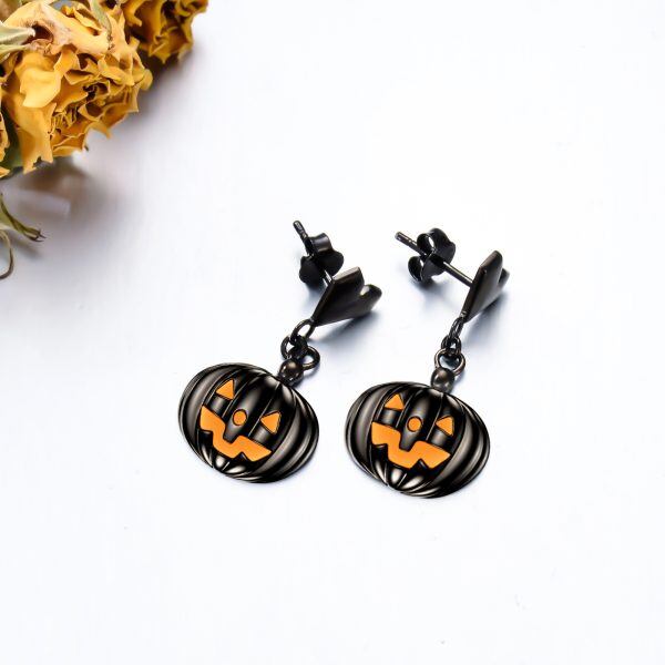 Sterling Silver Halloween Pumpkin Dangle Earrings-4