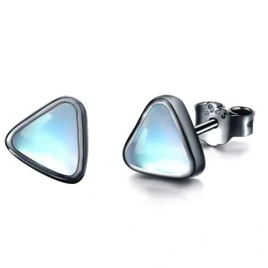 Sterling Silver Black Rhodium Plated Triangle Moonstone Stud Earrings -0