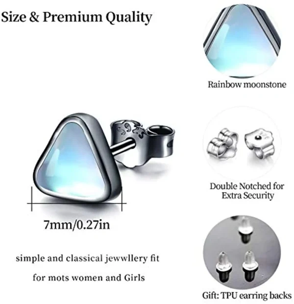 Sterling Silver Black Rhodium Plated Triangle Moonstone Stud Earrings -1