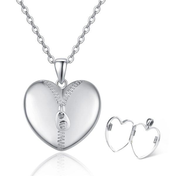 Sterling Silver Heart Shaped Locket Necklace-2