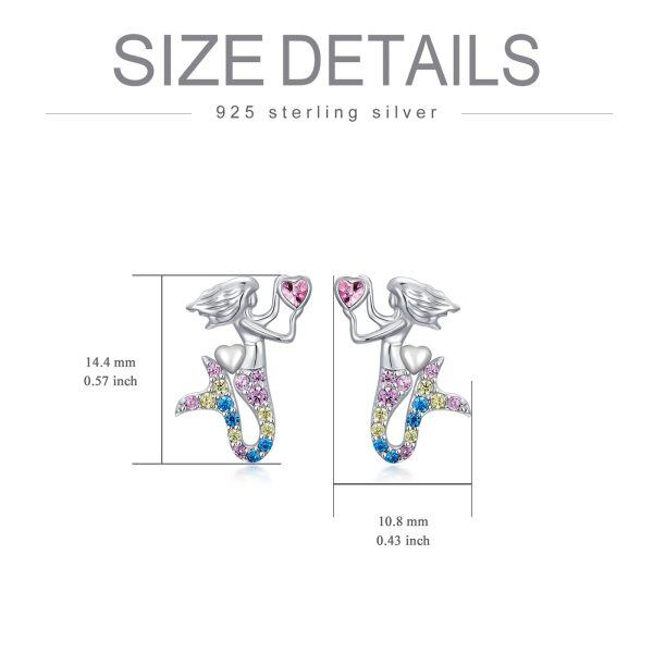 Sterling Silver Mermaid Stud Earrings With Rainbow CZ-1