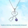 wholesale Sterling Silver Austria Crystals Stethoscope Necklace Medical Jewelry for Doctor Nurse Student - Rhodium Plated-0-7