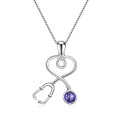 wholesale Sterling Silver Austria Crystals Stethoscope Necklace Medical Jewelry for Doctor Nurse Student - Rhodium Plated-0-52