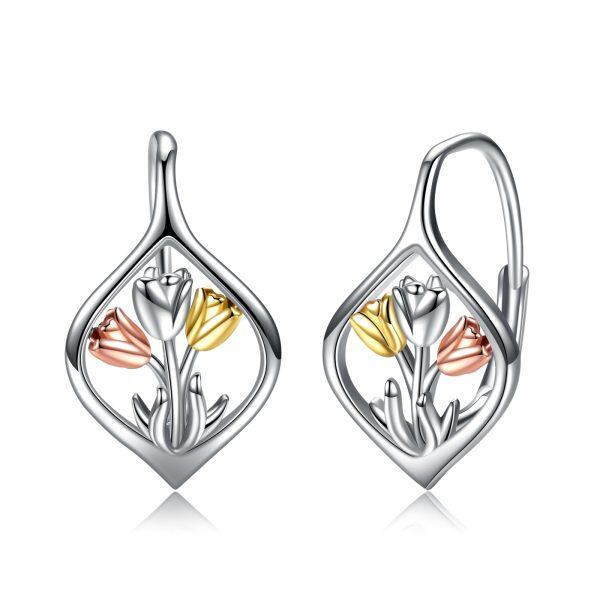 Sterling Silver Tulip Flower Huggie Earrings-0