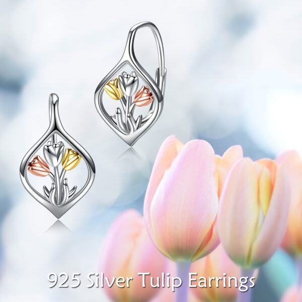 Sterling Silver Tulip Flower Huggie Earrings-2