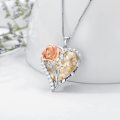 wholesale Sterling Silver Crystal Rose Flower Birthstone Necklace I Love You Pendant Gift for Her - Two Tone-0-10