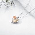 wholesale Sterling Silver Crystal Rose Flower Birthstone Necklace I Love You Pendant Gift for Her - Two Tone-0-11