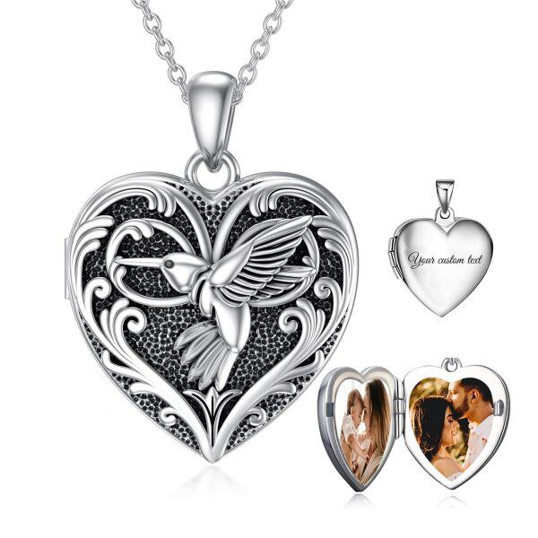 Sterling Silver Heart Shaped Hummingbird Locket Necklace That Holds 2 Pictures-0