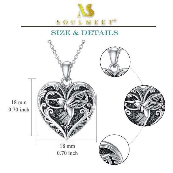 Sterling Silver Heart Shaped Hummingbird Locket Necklace That Holds 2 Pictures-1