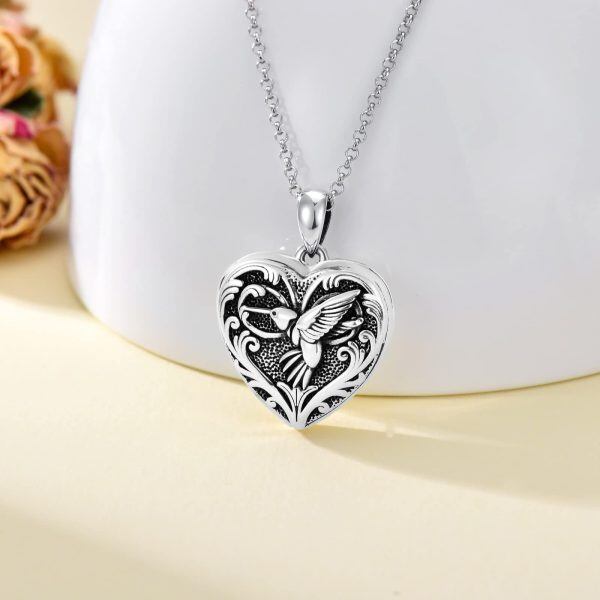 Sterling Silver Heart Shaped Hummingbird Locket Necklace That Holds 2 Pictures-4