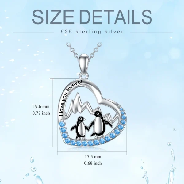 Sterling Silver Antarctic Penguin Heart Pendant Necklace-1