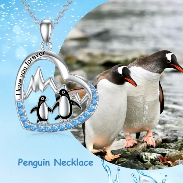 Sterling Silver Antarctic Penguin Heart Pendant Necklace-2