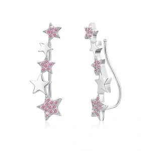 Sterling Silver Cubic Zirconia Star Climber Earrings-0