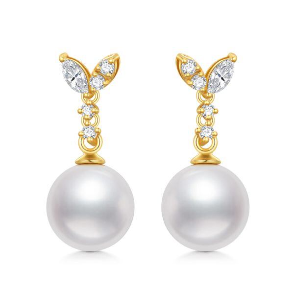 14K Gold Pearl Fishtail Drop Earrings-0