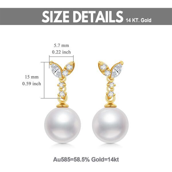 14K Gold Pearl Fishtail Drop Earrings-1