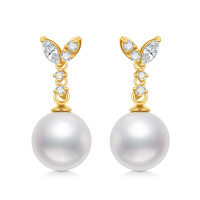 wholesale 14K Gold Diamond & Pearl Fish Tail Dangle Earrings for Women Luxury Fine Ideas- Gold Plated