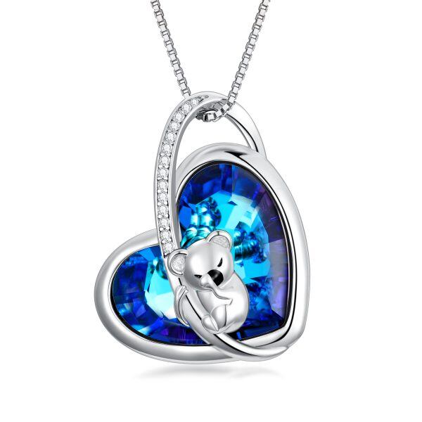 Sterling Silver Koala Moon Pendant Necklace With Crystal-0