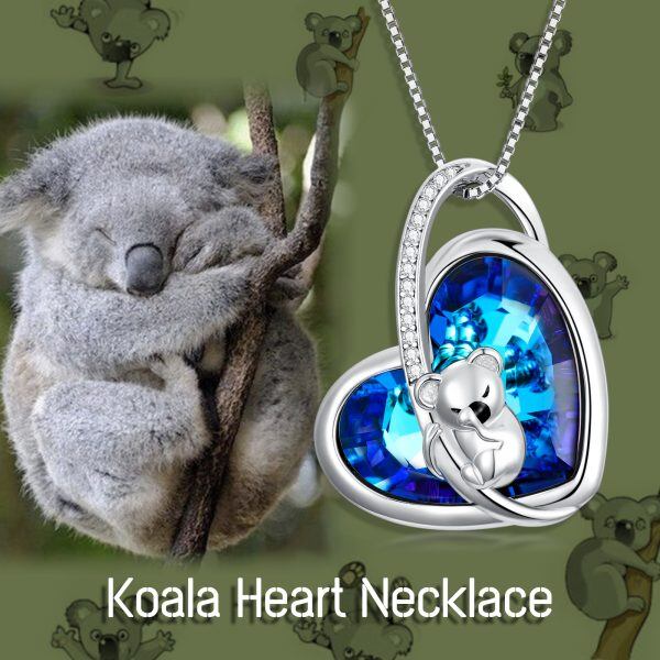 Sterling Silver Koala Moon Pendant Necklace With Crystal-2