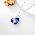 wholesale 925 Sterling Silver Blue Crystal Koala Heart Pendant Necklace Gift for Teenage Girls and Mothers-0-5