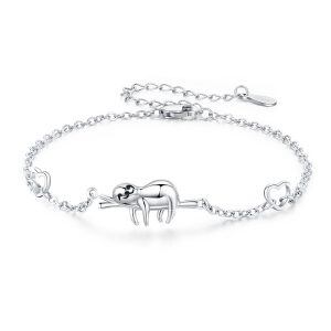 Sterling Silver “Slow Down Be Happy” Sloth Chain Bracelets-0