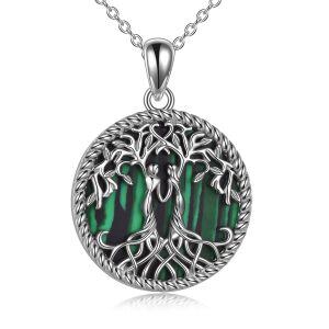 Sterling Silver Tree of Life Malachite Pendant Necklace For Sister-0