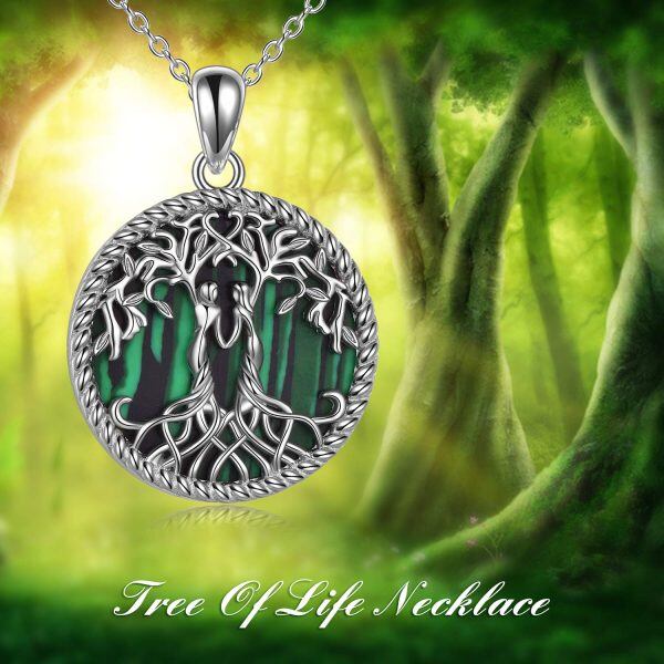 Sterling Silver Tree of Life Malachite Pendant Necklace For Sister-2