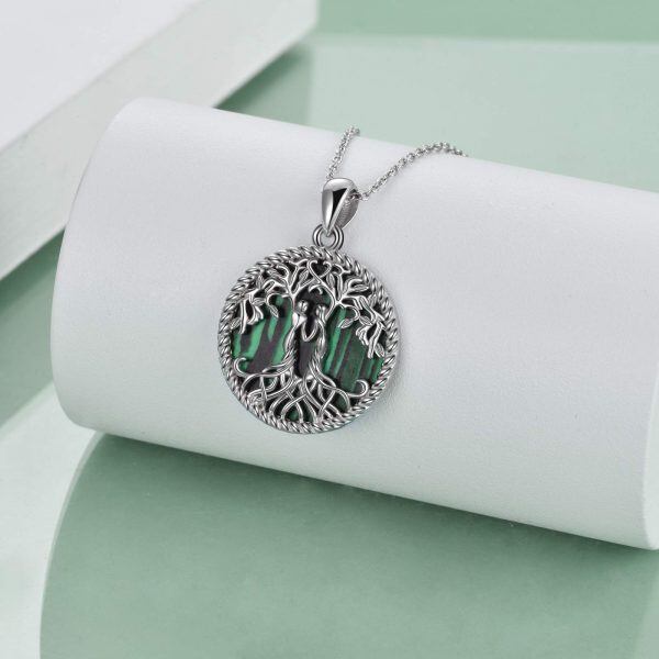 Sterling Silver Tree of Life Malachite Pendant Necklace For Sister-4