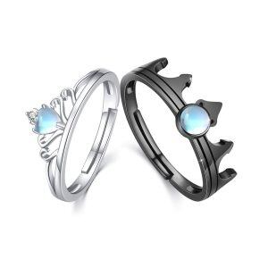 Sterling Silver Moonstone Adjustable Couple Rings-0