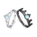wholesale 925 Sterling Silver Crown Moonstone Adjustable Promise Rings Set for Couples - Blue and White Stones-0-0