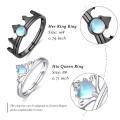 wholesale 925 Sterling Silver Crown Moonstone Adjustable Promise Rings Set for Couples - Blue and White Stones-0-1