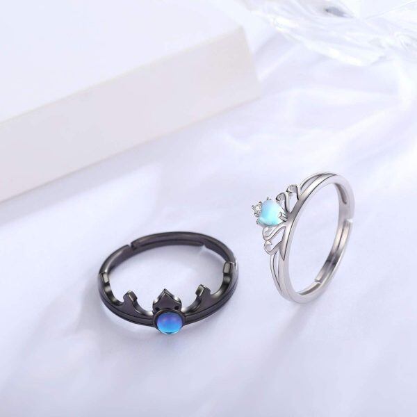 Sterling Silver Moonstone Adjustable Couple Rings-5