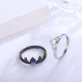 wholesale 925 Sterling Silver Crown Moonstone Adjustable Promise Rings Set for Couples - Blue and White Stones-0-5