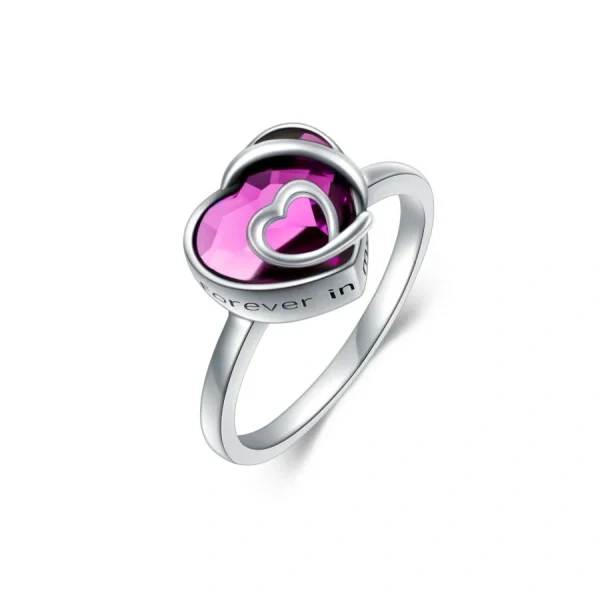 Sterling Silver Purple Crystal Heart Urn Ring-0